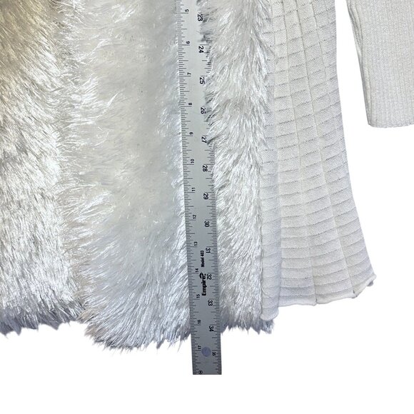 Lauren Michelle Ivory White Faux Fur Open Front Cardigan Size L Long Sleeve - Picture 10 of 11